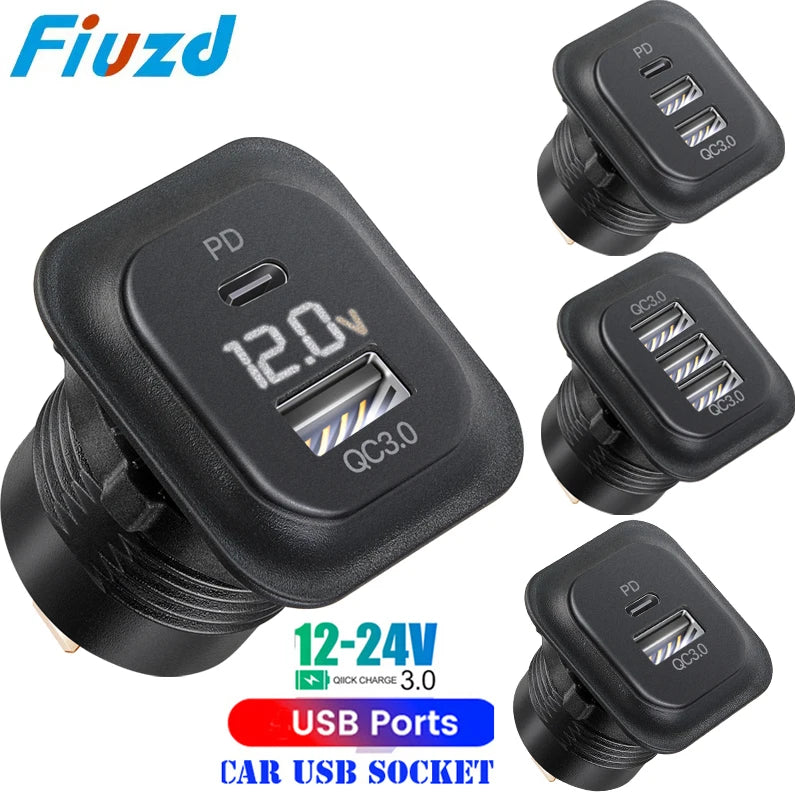 12v car usb charger fast charge Outlet Socket With Voltmeter