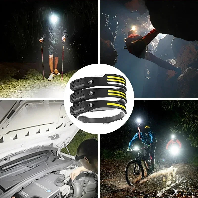 6 Modes LED Induction Headlamp COB Sensor Head Lamp Recharge
