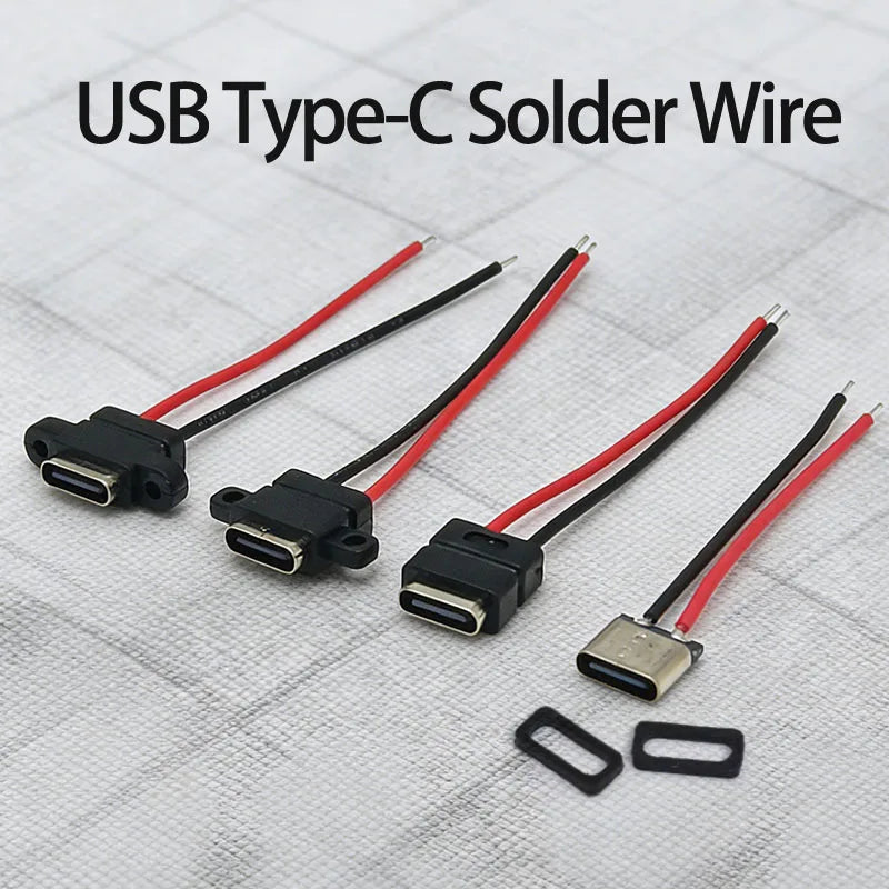 1-10PCS Type C 2 Pin Waterproof Female USB C Socket Port Wit
