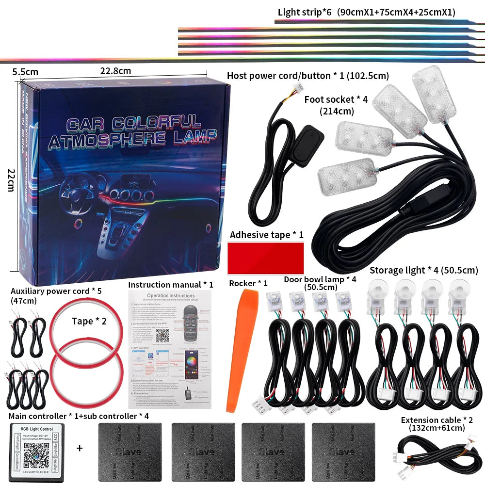 6/10/14/18/22 in 1 Led Car Ambient Lights RGB 213 64 Color A