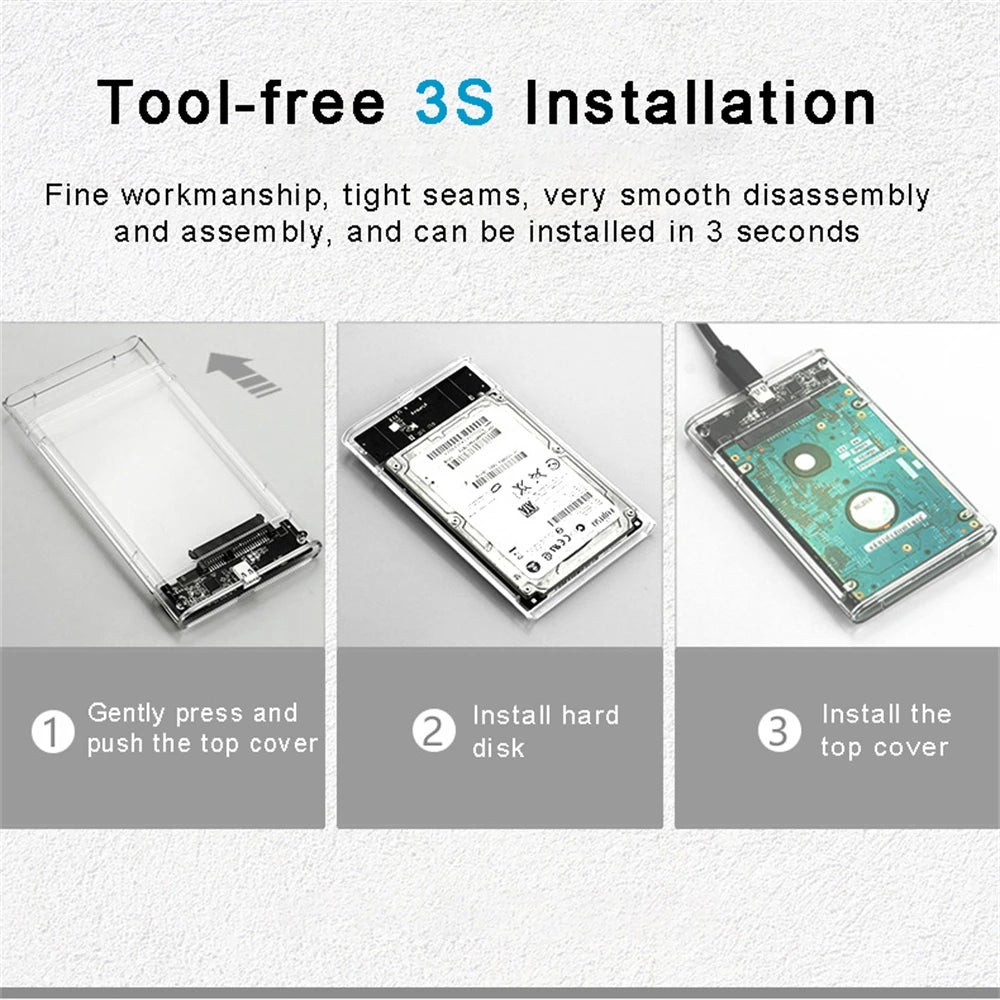 2.5inch USB 3.0 HDD Enclosure SATA SSD Hard Drive Case with 