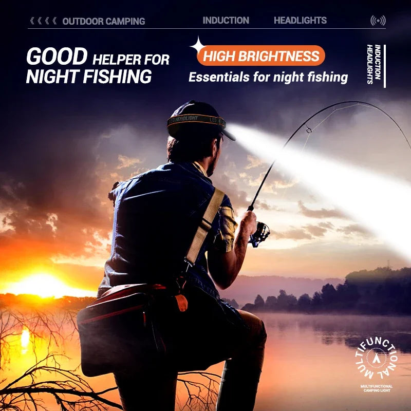 Mini Rechargeable Powerful Sensor Headlamp Fishing Camping U
