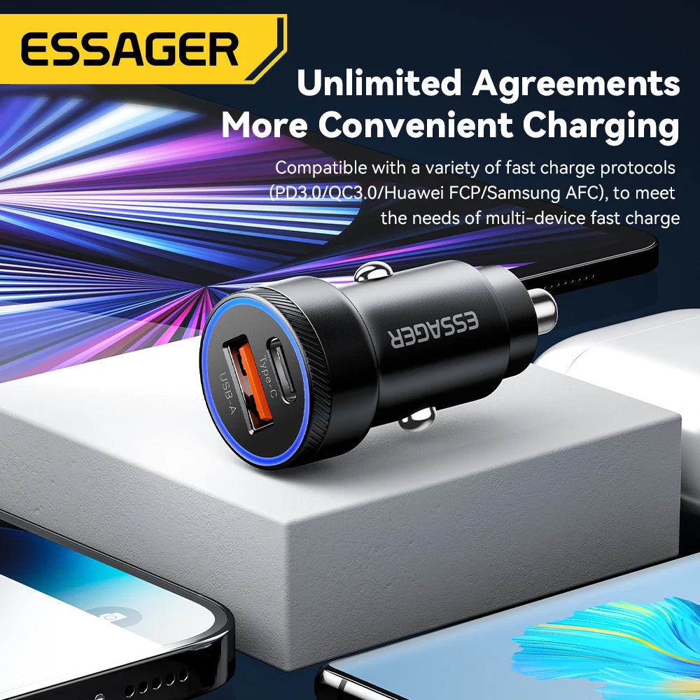 Essager 54W USB Car Charger 5A Fast Charing QC 3.0 PD 3.0 SC