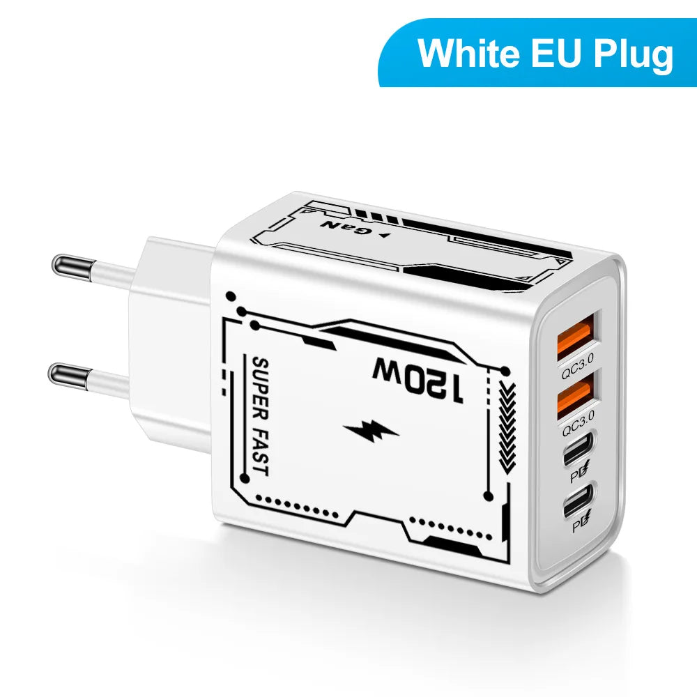USB C PD Charger Quick Charge 3.0 Type C USB Phone Chargers Adapter For iPhone 16 15 Samsung Xiaomi Huawei 4 Ports Fast Charging