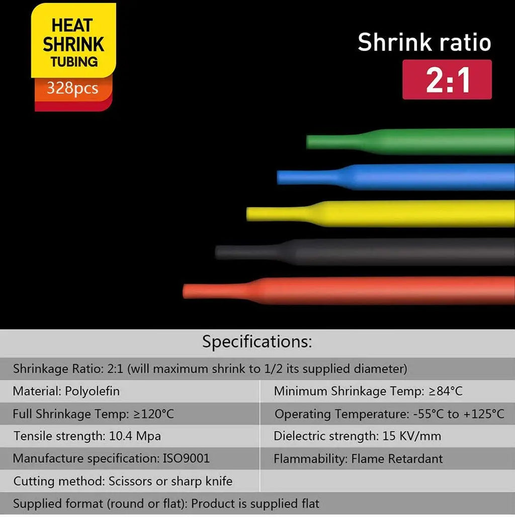 530/328/127pcs Heat Shrink Tube 2 1 Shrinkable Wire Shrinkin