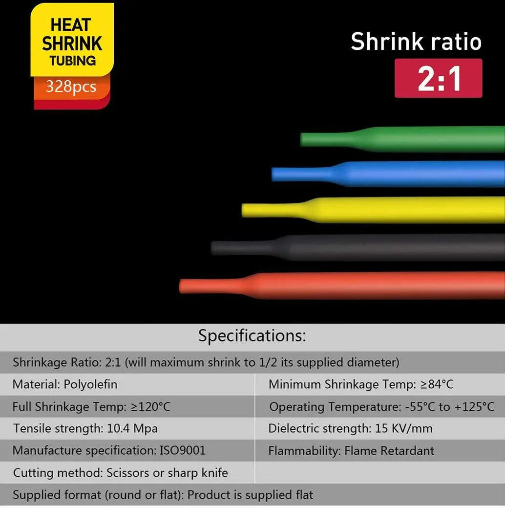 530/328/127pcs Heat Shrink Tube 2 1 Shrinkable Wire Shrinkin