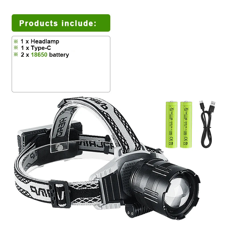 New High Power 800W LED Headlight Super Bright Long Shot 3500M Headlamp USB Rechargeable Flashlight Outdoor Fishing Work Lantern