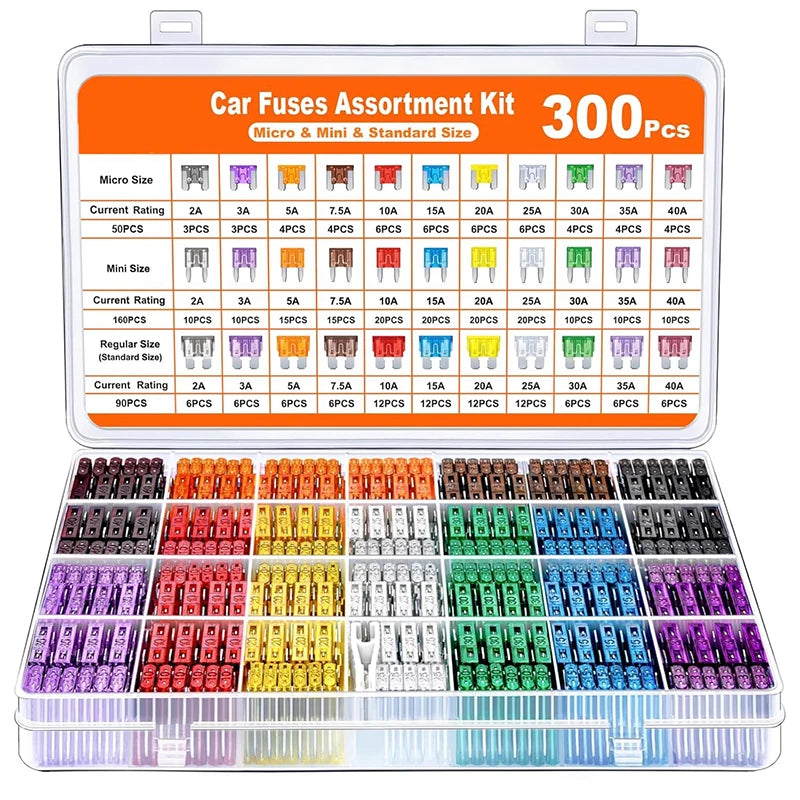 180/300Pcs Car Fuses Assorted Kit Mini Standard Micro with B
