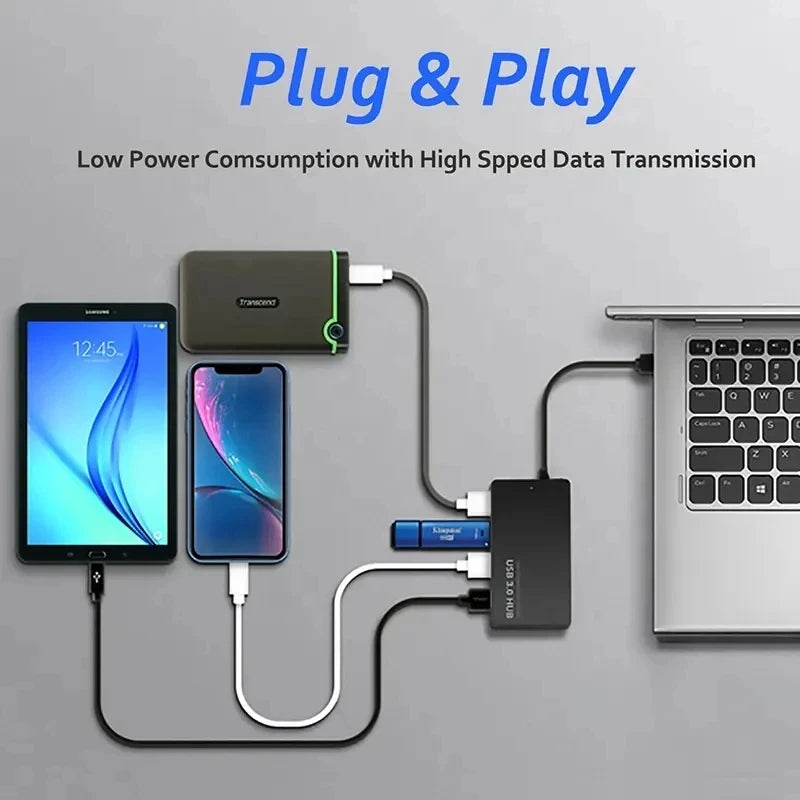 High-Speed USB 2.0 Hub 4-Port Data Cable Splitter Adapter Mu