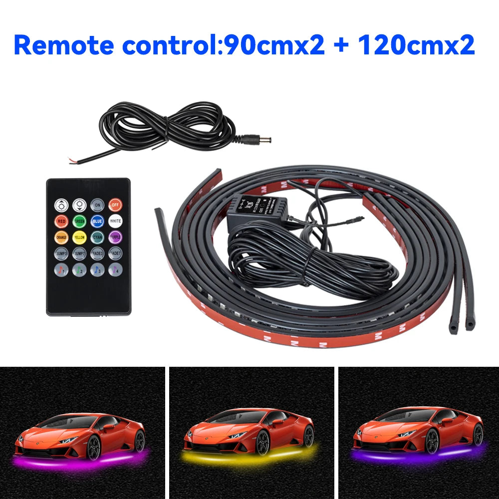 4IN1 LED Strip Car Bottom Underglow Light Flexible LED Underbody Light Auto Decorative Ambient Atmosphere Lamp DRL For Car 12V