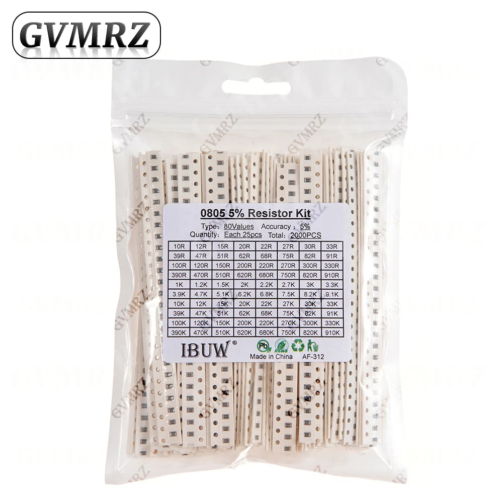 0201 0402 0603 0805 1206 1% 5% SMD Resistor Assorted Kit 1R-1M 10K 100K 1K 100R Resistance Set DIY 1R00 0R82 0R47 0R33