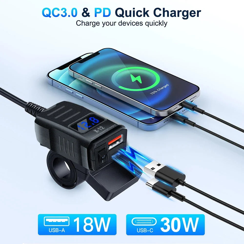 Motorcycle Vehicle-Mounted Charger Waterproof Adapter 12V-24