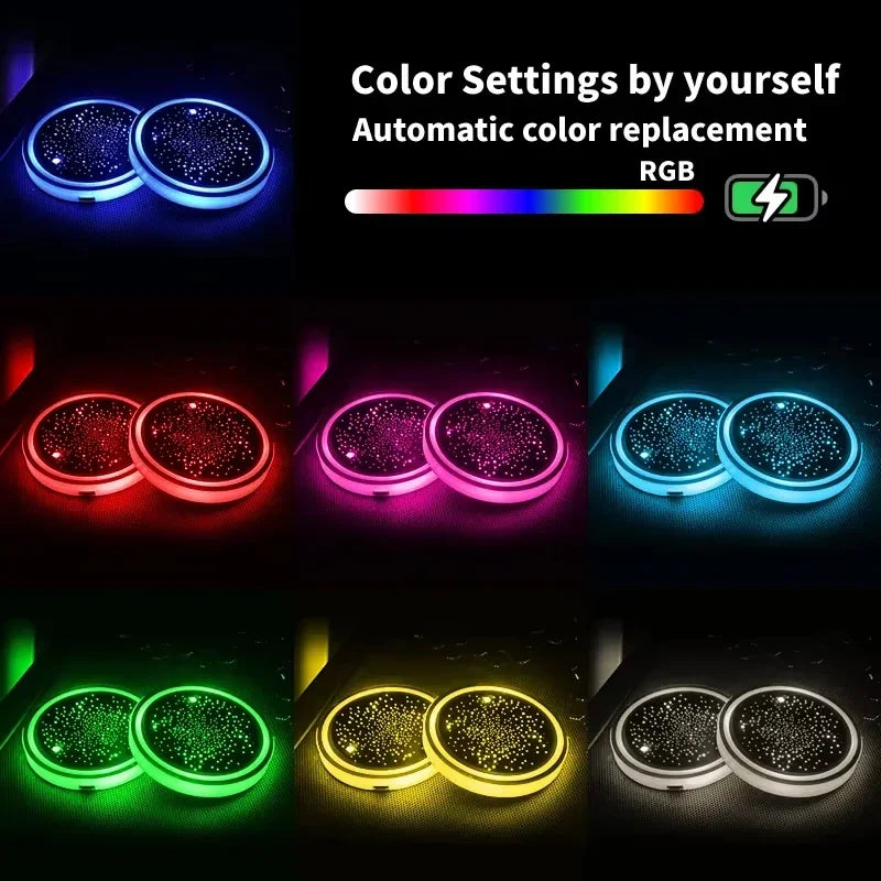 1/2PCS LED Car Cup Holder Lights Light up Car Coasters for C
