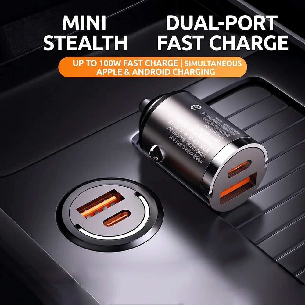 Mini Super Car Charger USB C Dual Port Fast Charging Adapter
