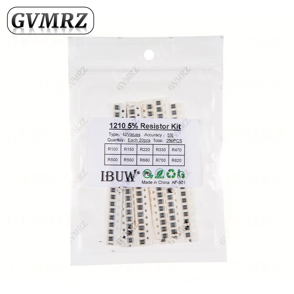 0201 0402 0603 0805 1206 1% 5% SMD Resistor Assorted Kit 1R-1M 10K 100K 1K 100R Resistance Set DIY 1R00 0R82 0R47 0R33
