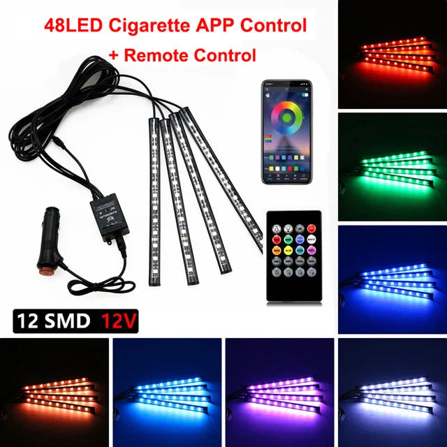 Neon LED Car Interior Ambient Foot Strip Light Kit Accessories Backlight Remote App Music Control Auto RGB Decorative Lamps