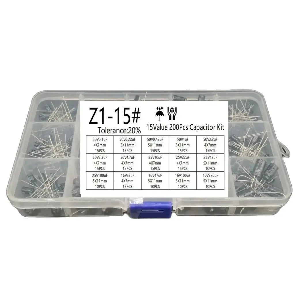 200pcs/lot Radial capacitors set 15Values 10V 16V 25V 50V 0.