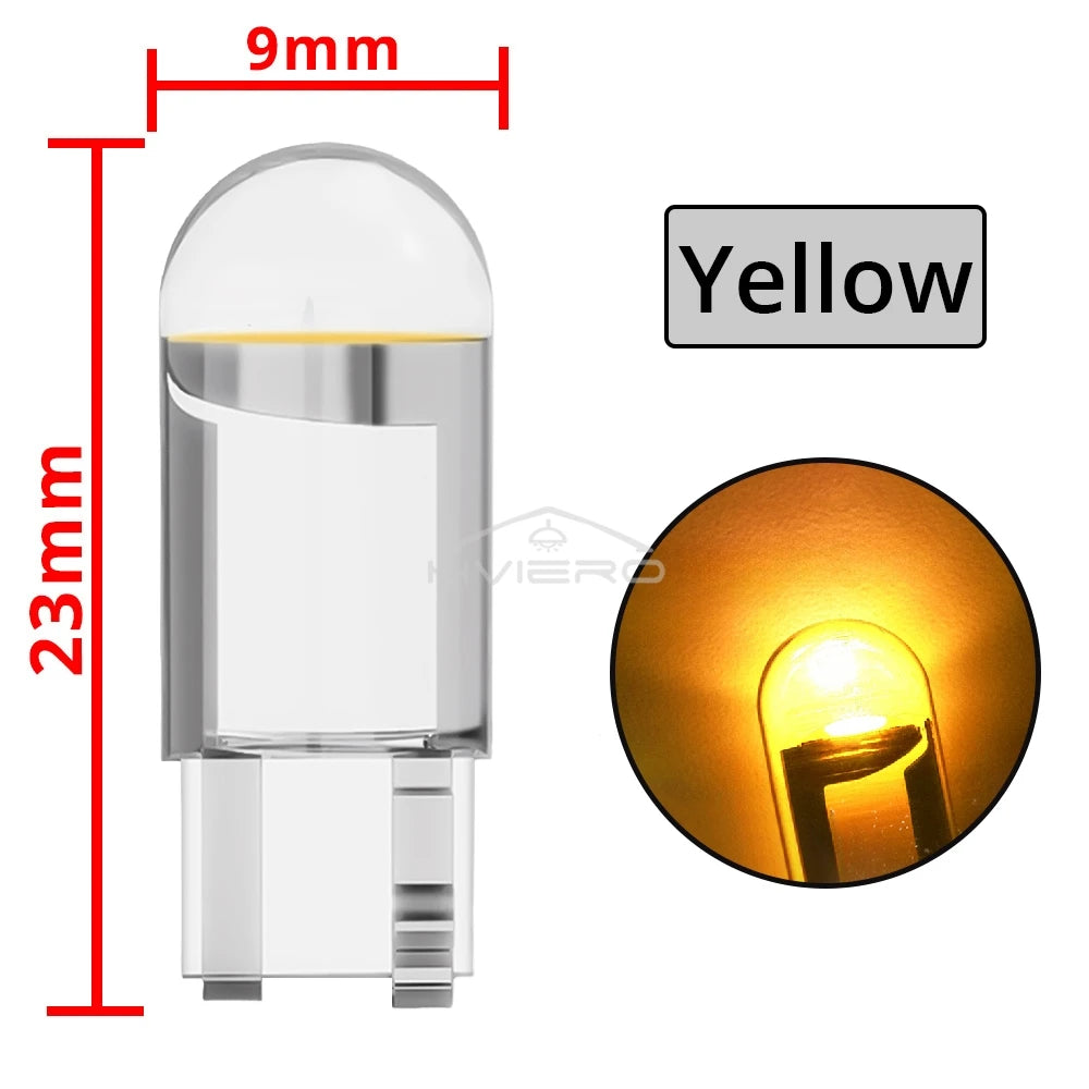 2PCS W5W 194 T10 Glass Housing Cob LED Home Bulb 6000K Wedge License Plate Lamp Dome Light White Diedo Auto Interior Read 12V DC