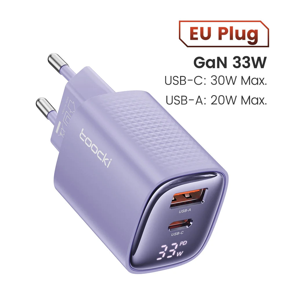 Toocki 33W GaN USB C Charger Digital Display PD Fast Charging For iPhone 15 14 Max Pro iPad For Xiaomi Poco Samsung S23 Charger