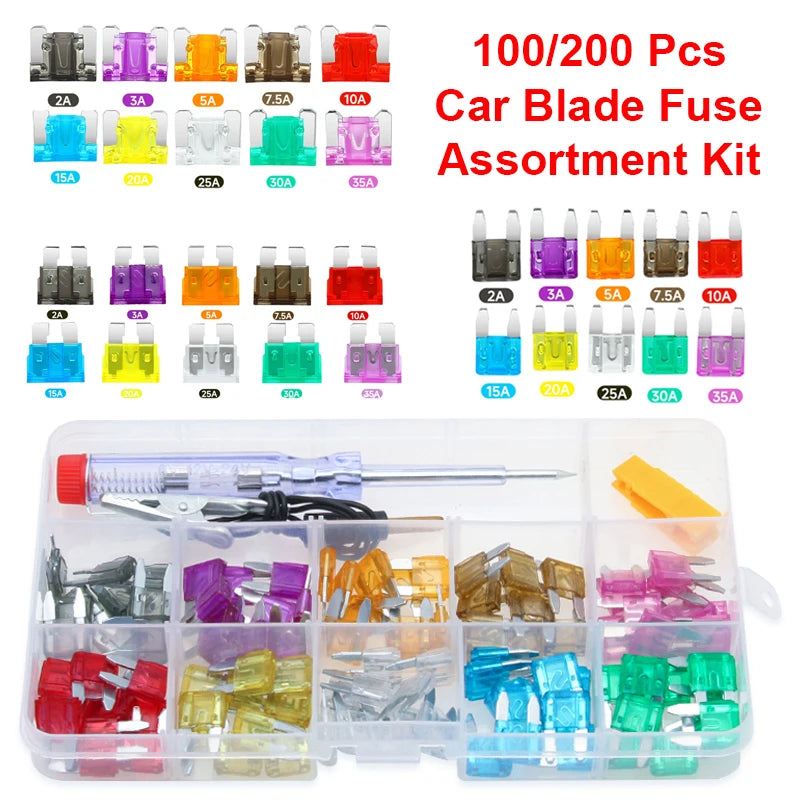 100/200Pcs Car Blade Fuse Assortment Kit Auto Truck Automoti