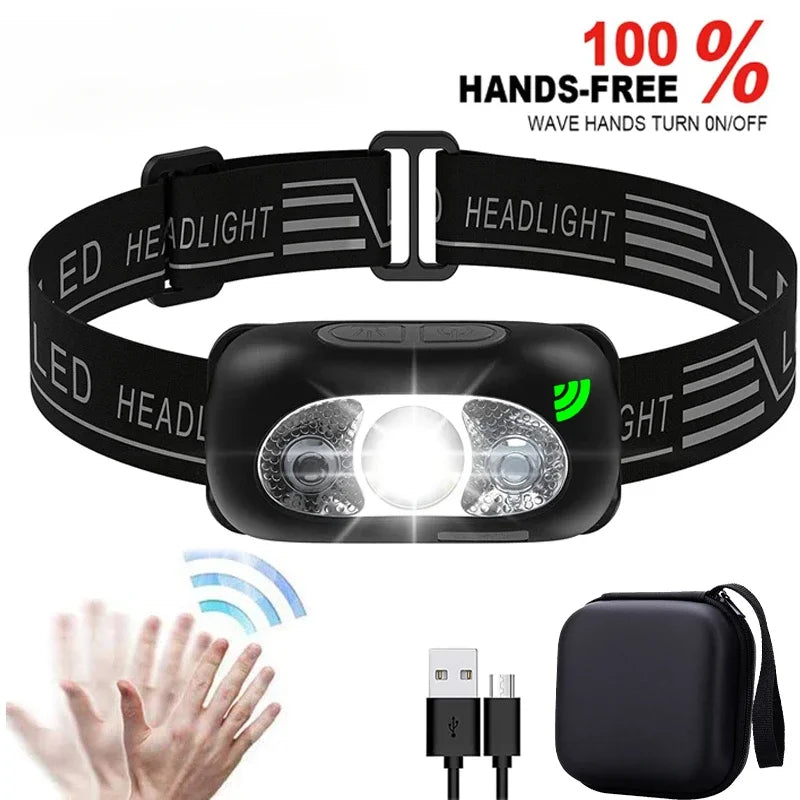 Mini Headlamp Strong Light Led Night Fishing Powerful Torch Head Lamp Outdoor Waterproof Camping Portable LED Sensor Headlamps