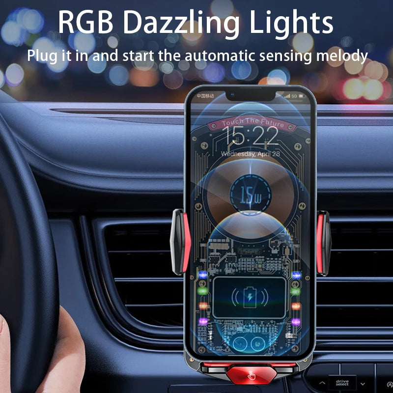 15W Universal Car Wireless Charger Holder Auto-Sensing Ambie