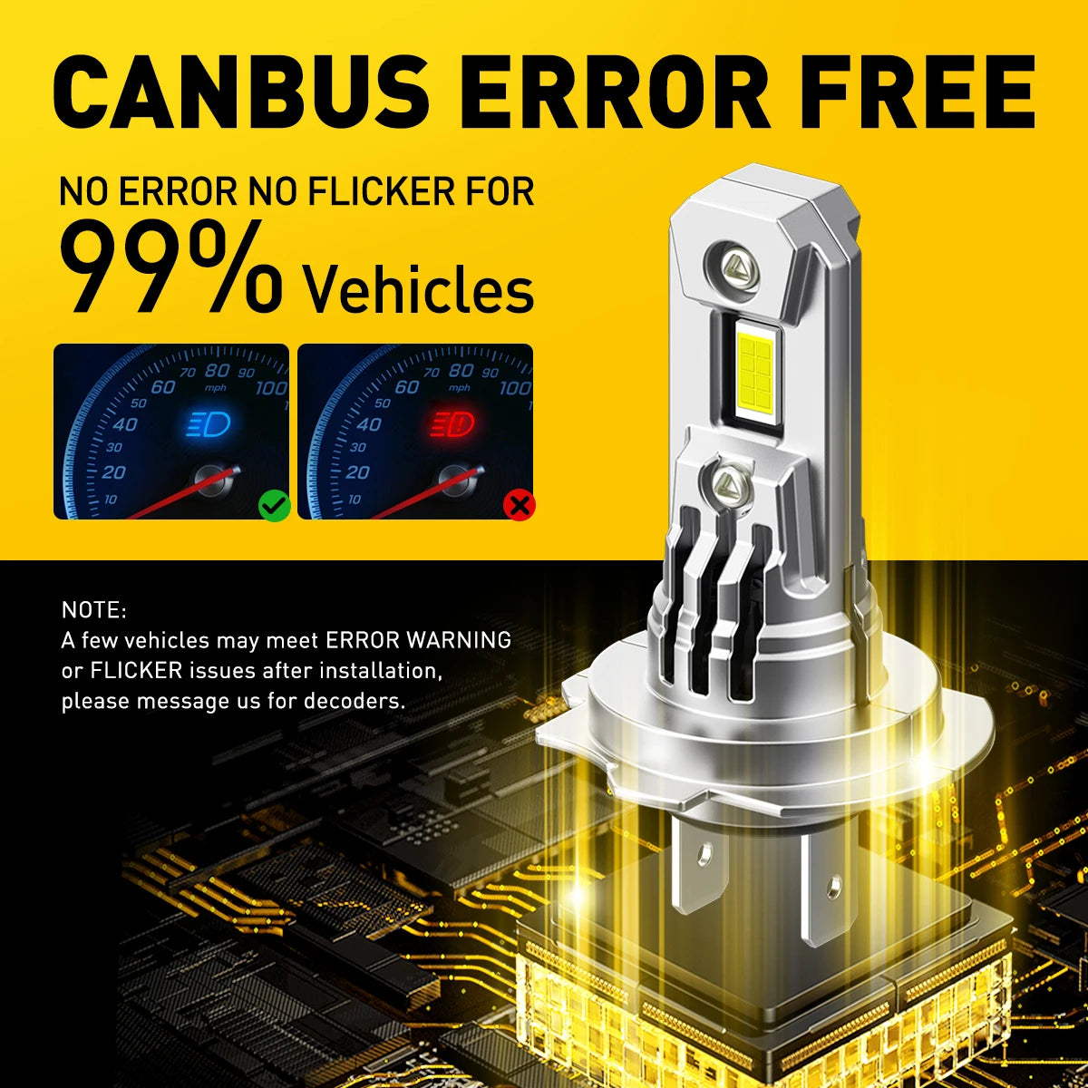 2Pcs AUXITO Q16 H7 Car LED Bulb Turbo Headlight 100W Powerul