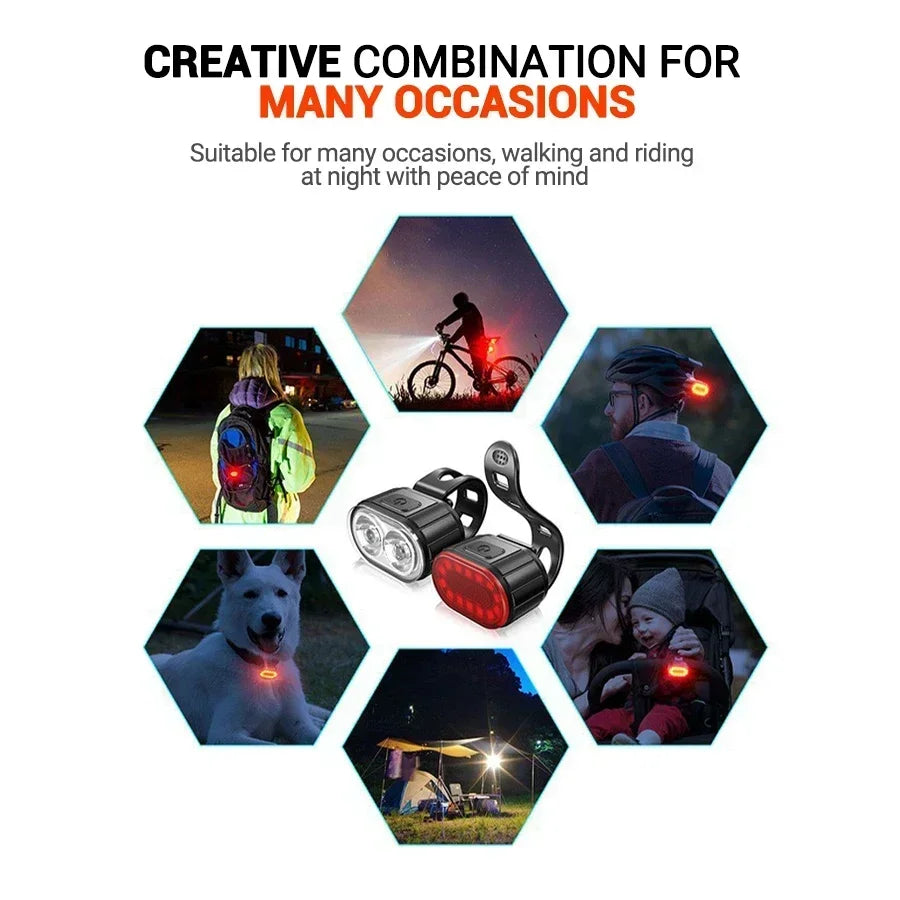 Cycling Bicycle Front Rear Light Set Bike Rechargeable Headl
