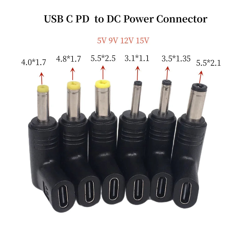 USB C PD to DC Power Connector Universal 5V 9V 12V 15V 19V T