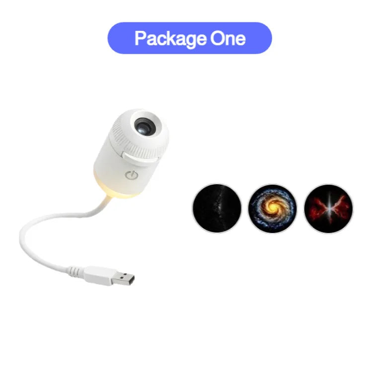 2-in-1 Mini Galaxy Star Projector Night Light USB 360 Rotating LED Starry Sky Ambient Lamp with 12 Films for Home Car Decor
