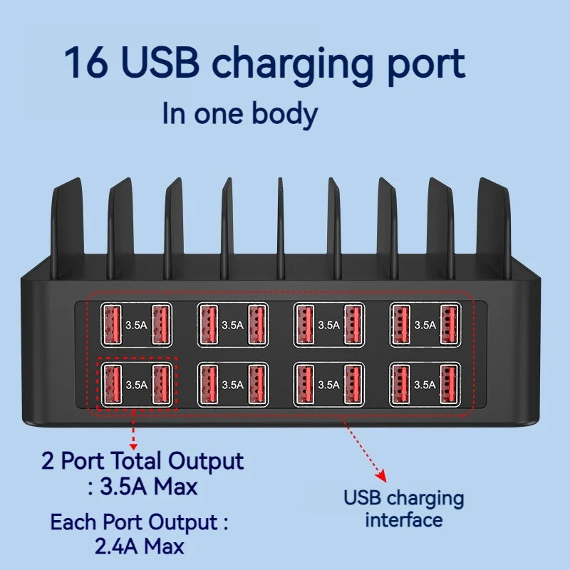 150W Universal USB Charger 16 Port USB Type C Fast Charging 