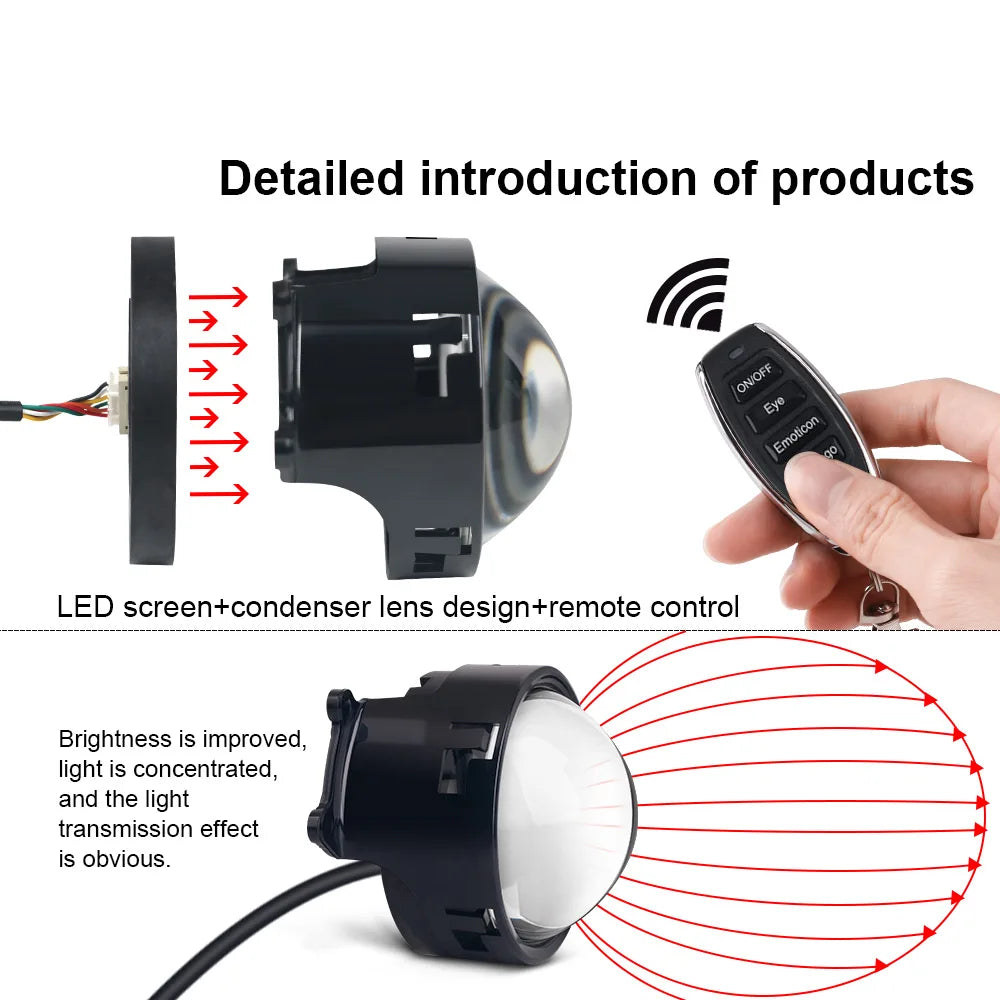 Universal 3 inch LED Lens Devil s Eyes Dynamic 33Mode Remote