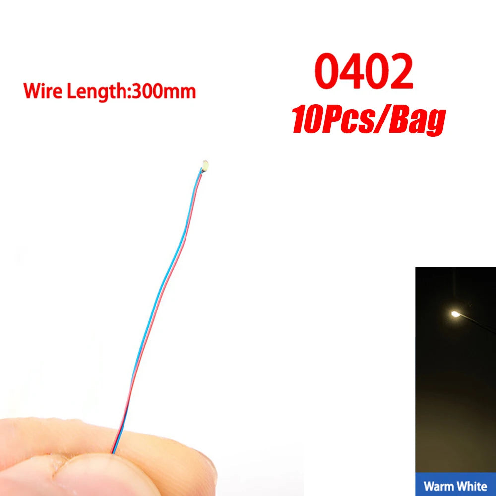 10Pcs/Lot Model 0402 0603 SMD LED Wired Chip Micro Led Pre-Soldered Lamp Railway Model 30cm 3V DIY Model Kit For Gundam Scenes