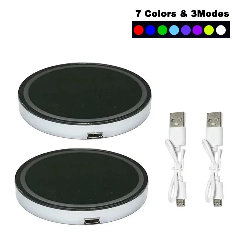 1/2PCS LED Car Cup Holder Lights Light up Car Coasters for Cup Holders 7 Colors Changing USB Charging Mat Waterproof Cup Pad
