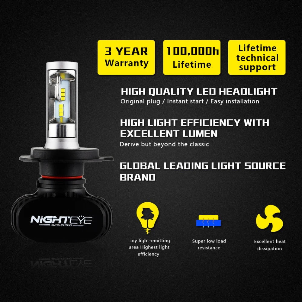 Nighteye Led H4 H7 H8 H9 H11 8000LM 50W 6500K Car LED Headli