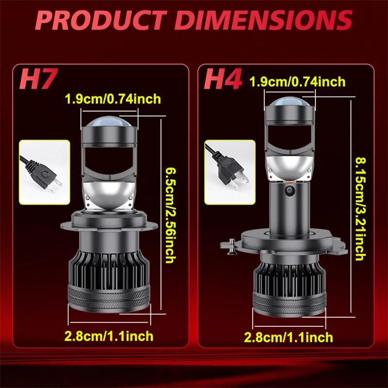 Bullvision 2Pcs Mini H7 LED With Lens H4 9003 LED Projector 