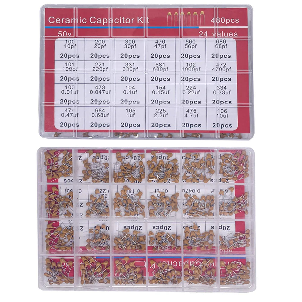 480pcs Ceramic Capacitor Assortment Kit For Guitar Capacitor