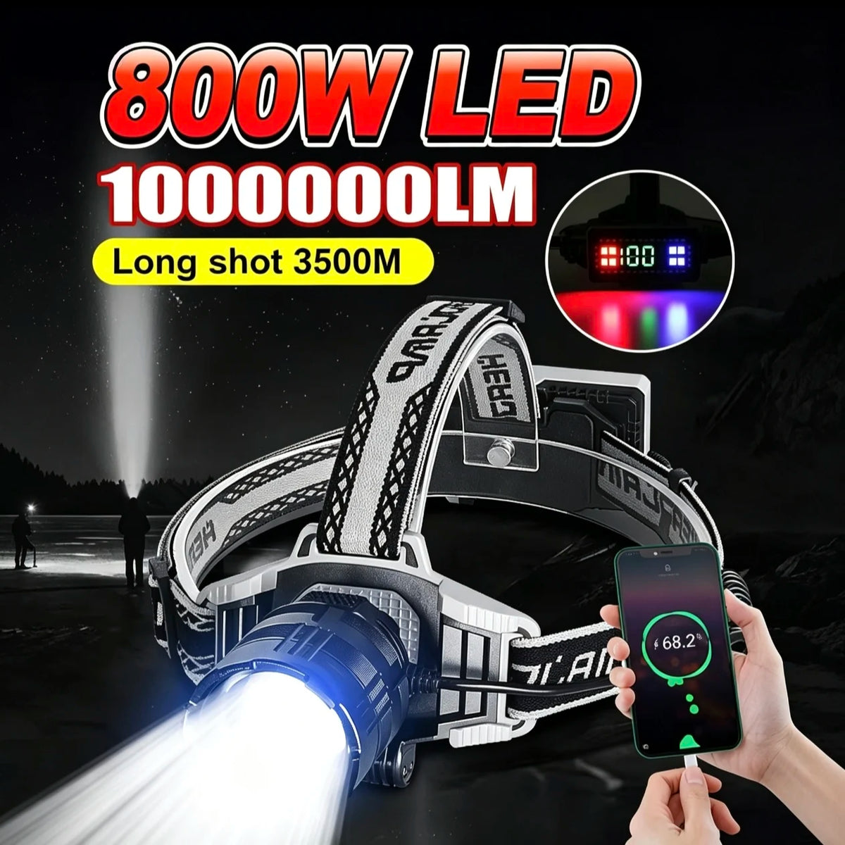 New High Power 800W LED Headlight Super Bright Long Shot 350