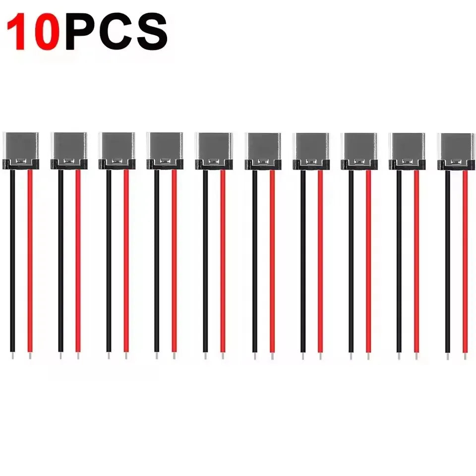 Bare Board Type-C Female Chassis Waterproof 2P Solder Wire USB C Pigtail Cable Extension Power Cable USB-C Plug To 2 Pin Wire