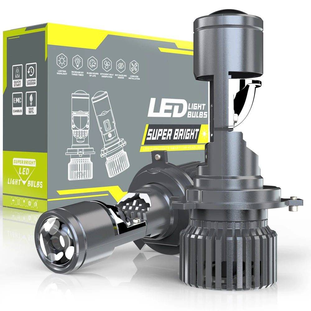 100W H4 LED Projector Mini Car Headlight Bulbs Bi-LED Mini L