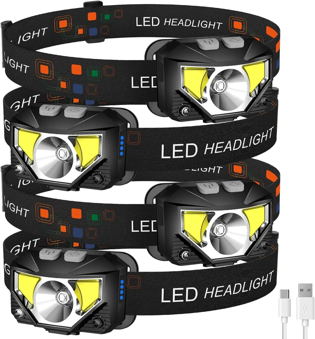 Headlamp Flashlight 1200 Lumen Ultra-Light Bright LED Rechargeable Headlight with White Red Light 2Pack Waterproof Motion