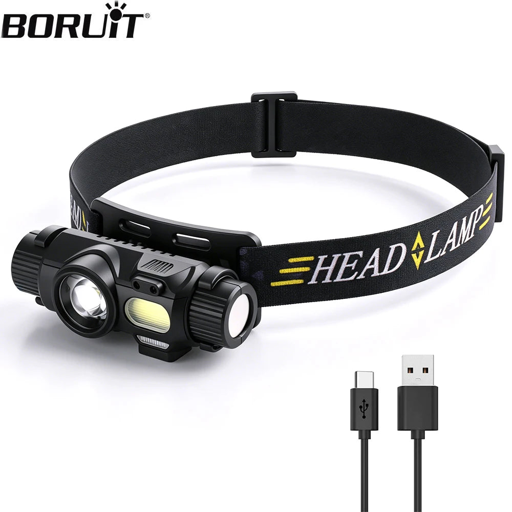 BORUiT Motion Sensor Headlamp 5 Modes Lightweight Type-C Rec