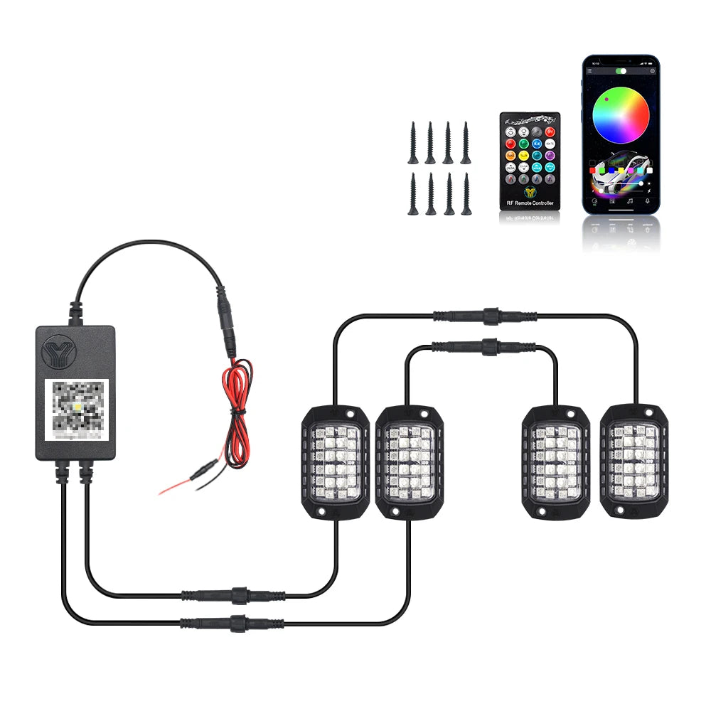 RGB LED Ambient Light Remote APP Control Waterproof Super Bright Car Chassis Undergolw Lights For Polaris Yamaha BRP ATV UTV RZR