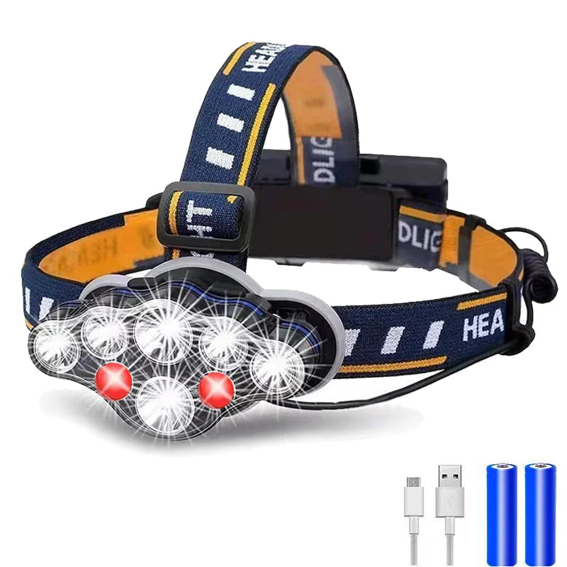 Powerful Headlamp 8 LED Headlight 8 Modes Waterproof LED Head Lamp Head Flashlight Lantern for Outdoor Camping COB Working Light