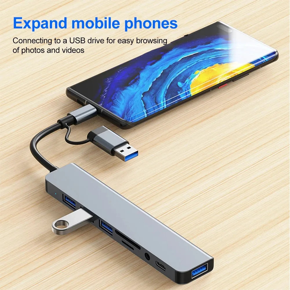 USB C Hub USB Hub 3.0 Aluminum 7 in 1 USB Extender USB Split