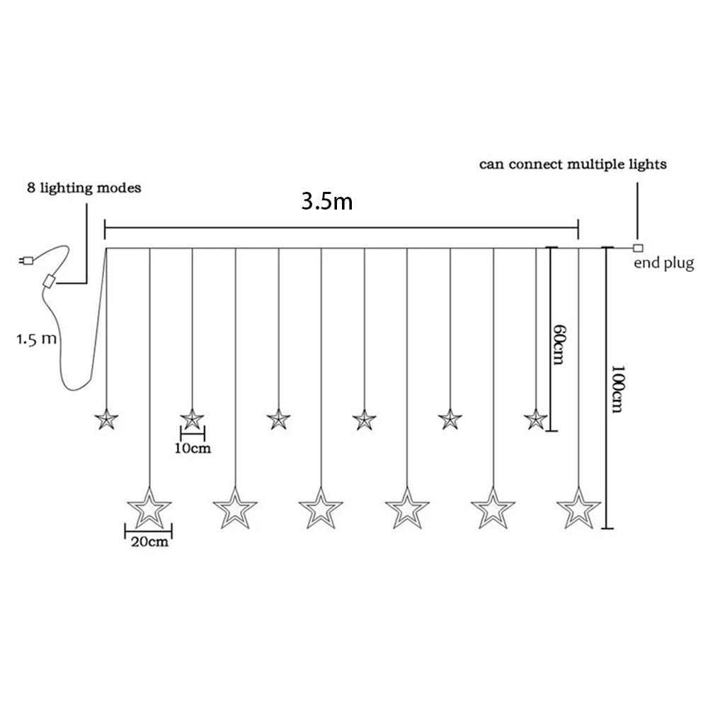 3.5m 138 LED Icicle Star Fairy Lights String Lantern Wreath 