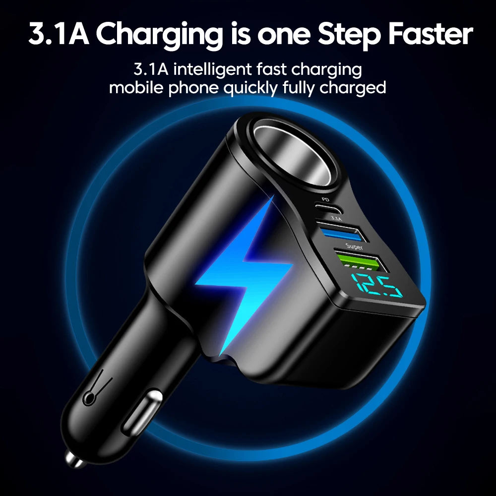 4 in 1 66W Car Charger Fast Charging Socket Splitter Dual US