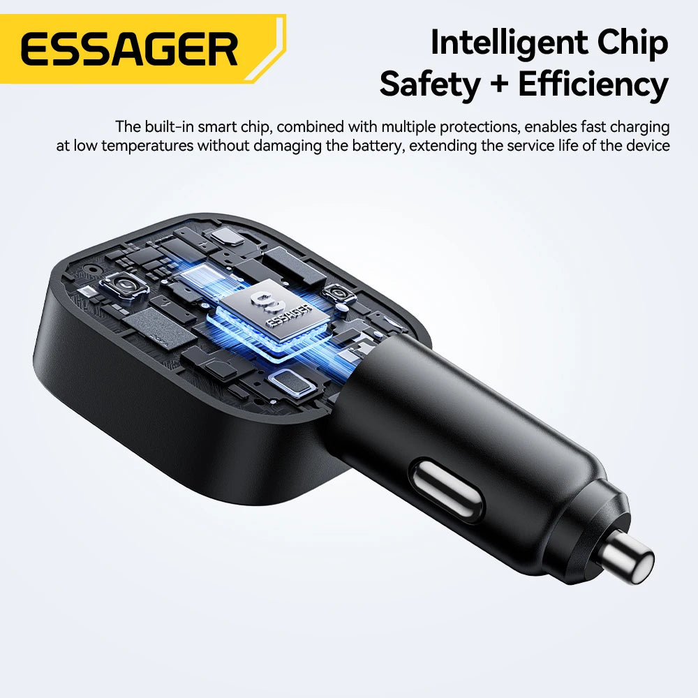 ESSAGER 45W Car Charger PD Fast Charging with Retractable 75