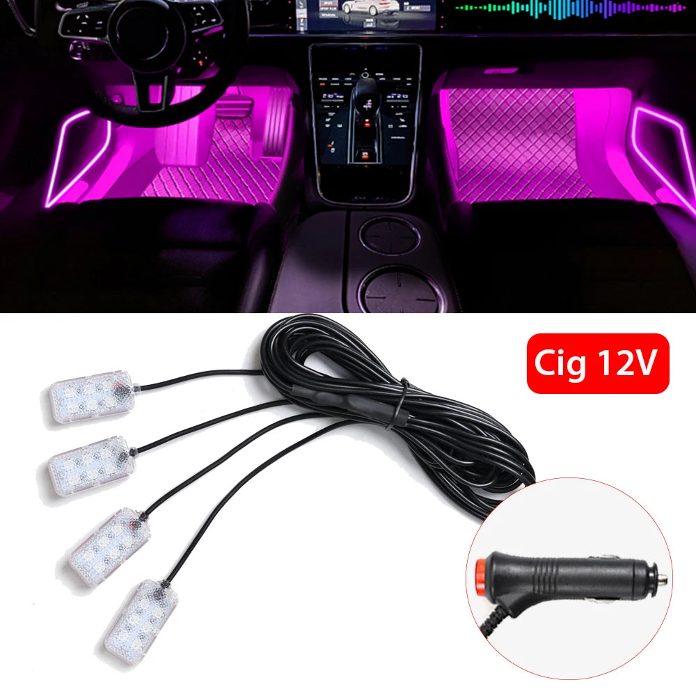 LED Car Interior Ambient Foot Strip Light Kit Accessories Backlight Auto Interior Ambient Lamps with LED Pink Light
