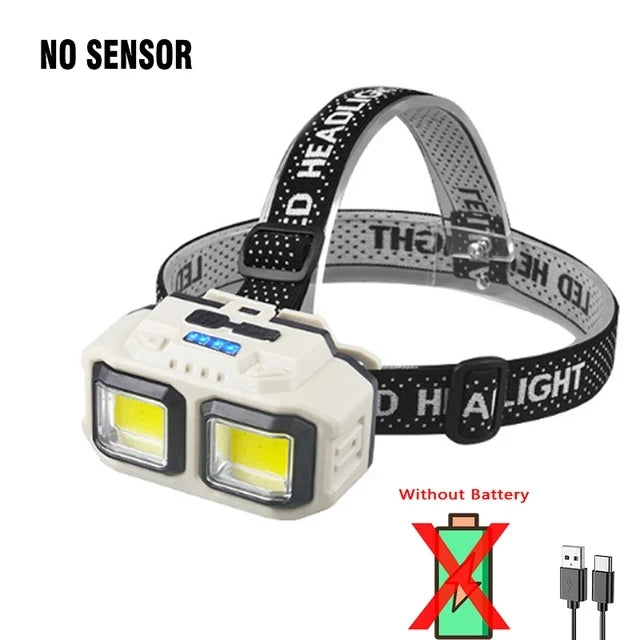Super Bright LED Sensor Headlamp Type-C Charge Head Flashlight with 18650 Battery Outdoor Waterproof Camping Fishing Headlight